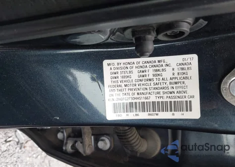 2017 Honda Civic Lx из США, поврежденный, VIN 2HGFC2F50HH511667